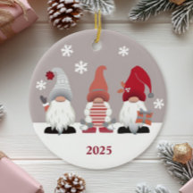Cute Gnomes Nordic Red Rosa Grått White