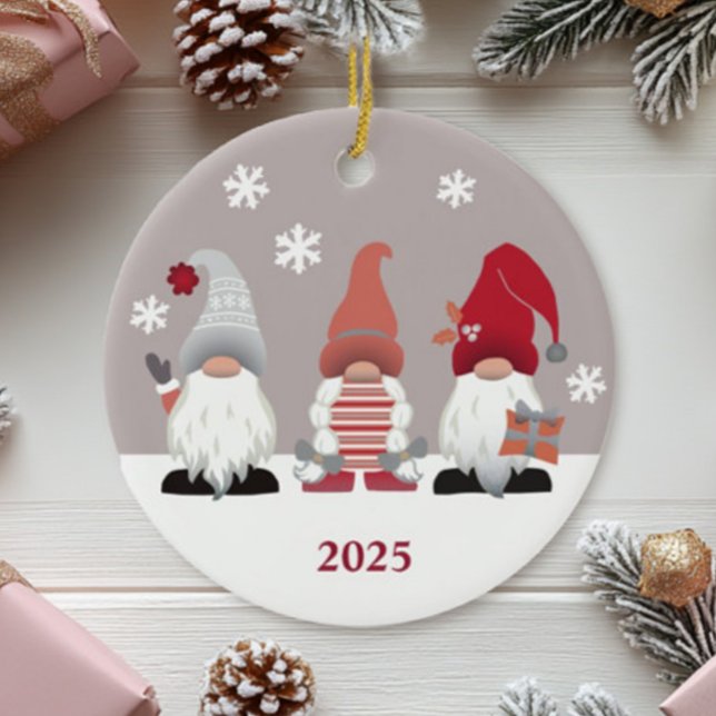 Cute Gnomes Nordic Red Rosa Grått White Julgransprydnad Keramik (Skapare uppladdad)