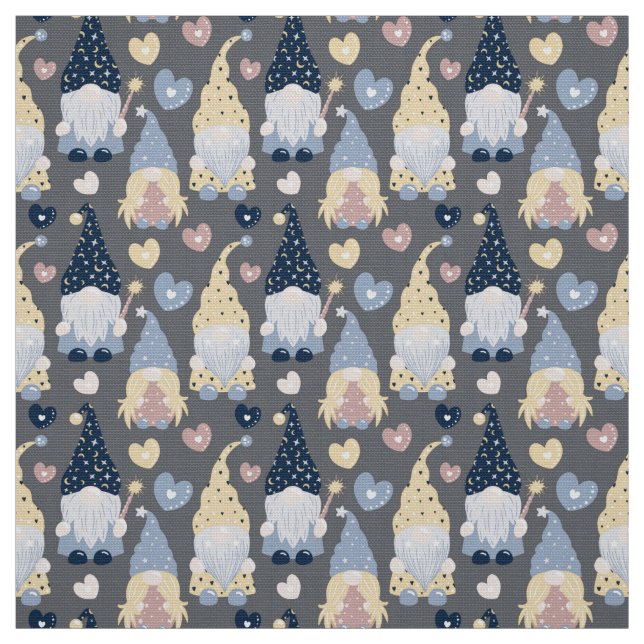 Cute Gnomes on Grått Fabric by the Yard Tjock Quar Tyg (Prov)