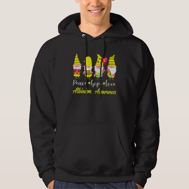 Cute Gnomes Peace Hope Love Albinism Awareness Hoodie (Framsida)