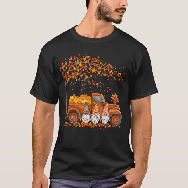 Cute Gnomes Pumpkin Lastbil Thanksgiving T Shirt (Framsida)