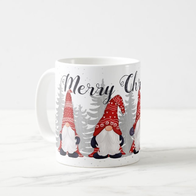 Cute Gnomes Red Hats God jul Script 11oz Kaffemugg (Framsida vänster)