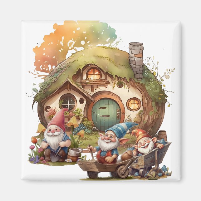 Cute Gnomes Square Magnet (Framsidan)