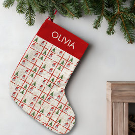 Cute Gnomes & Trees – Linen Christmas Design Liten Julstrumpa