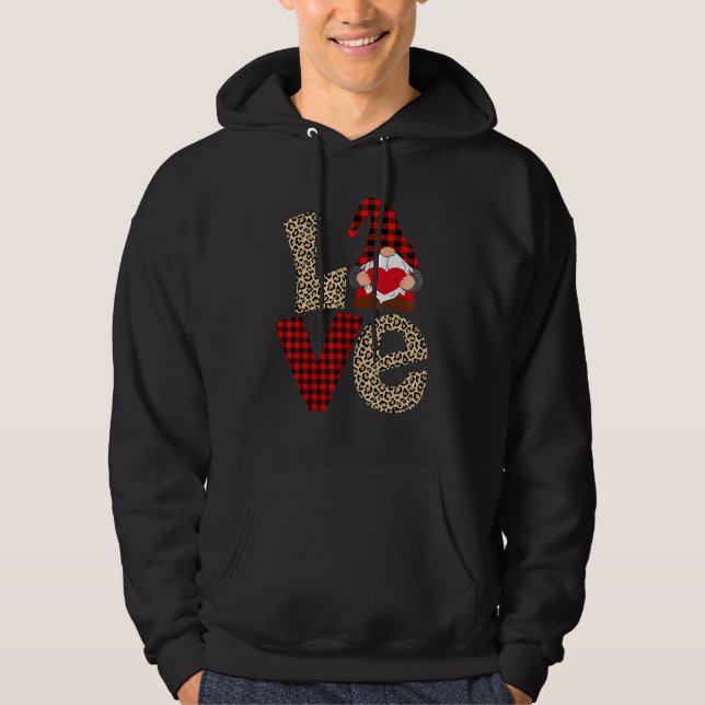Cute Gnomes Valentines Love Leopard Plaid Couple M Hoodie (Framsida)