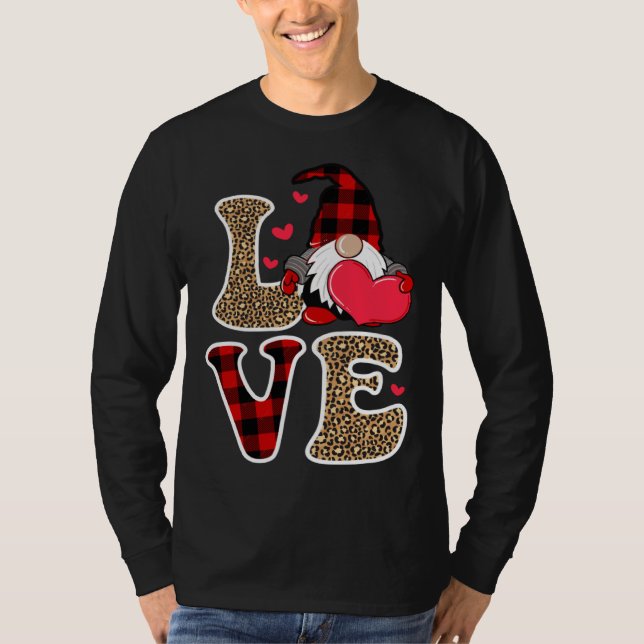 Cute Gnomes Valentines Love Leopard Plaid Couple M T Shirt (Framsida)