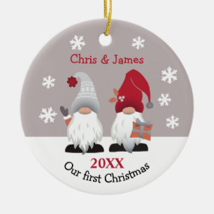 Cute Gnomes vår första Grått för rödRosa unde Julgransprydnad Keramik