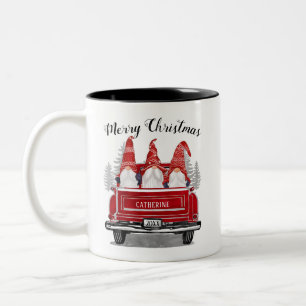 Cute Gnomes Vintage Red Lastbil God jul Namn Två-Tonad Mugg
