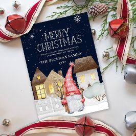 Cute Gnomes Winter Snö Merryjul Holiday Card Julkort
