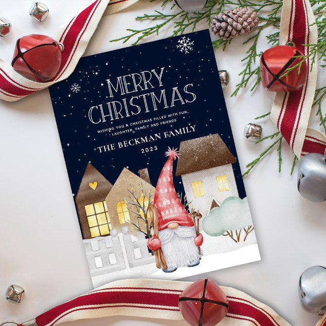 Cute Gnomes Winter Snö Merryjul Holiday Card Julkort (Skapare uppladdad)