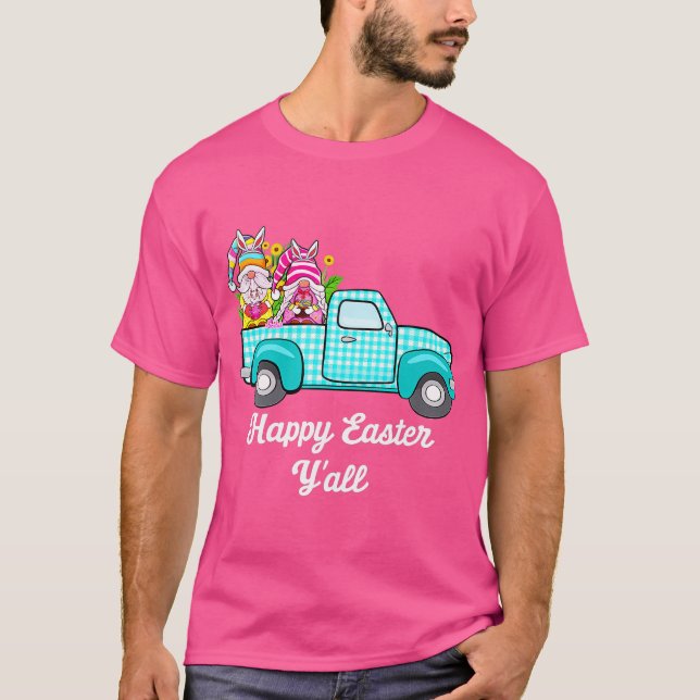 Cute Gnomes With Bunny Ears Egg Hunting Truck East T Shirt (Framsida)