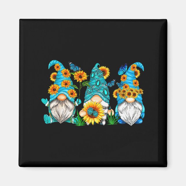 Cute Gnomes With Sunflower Butterfly Gardeners Sum Magnet (Framsidan)