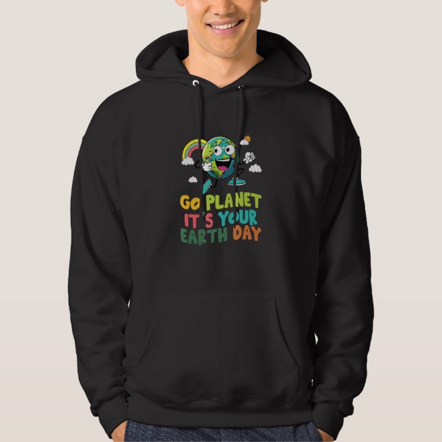 Cute Go Planet Its Your Earth Day Peace Groovy Kid Hoodie (Framsida)