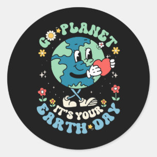 Cute Go Planet på din jorddag 2025 Lärare Kid Runt Klistermärke