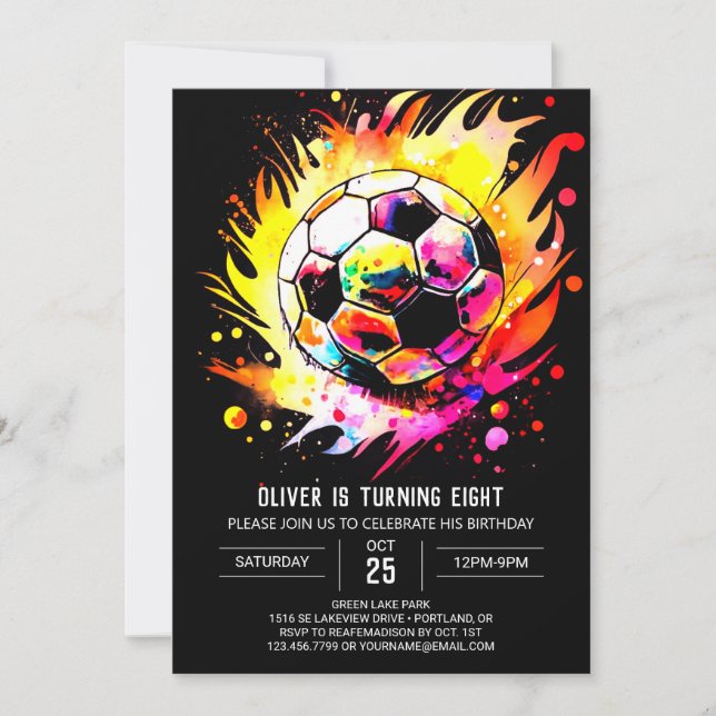 Cute Goal Watercolor Soccer Birthday Inbjudningar (Framsida)