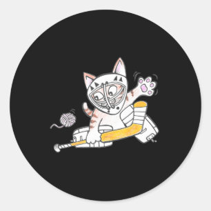 Cute GOALIE Kitten Cat Spelar Hockey Runt Klistermärke