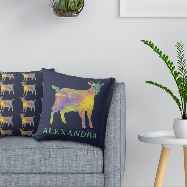 Cute Goat Colorful Animal Art Kudde (Cute goat colorful animal art custom name pillow for farm animal lovers)