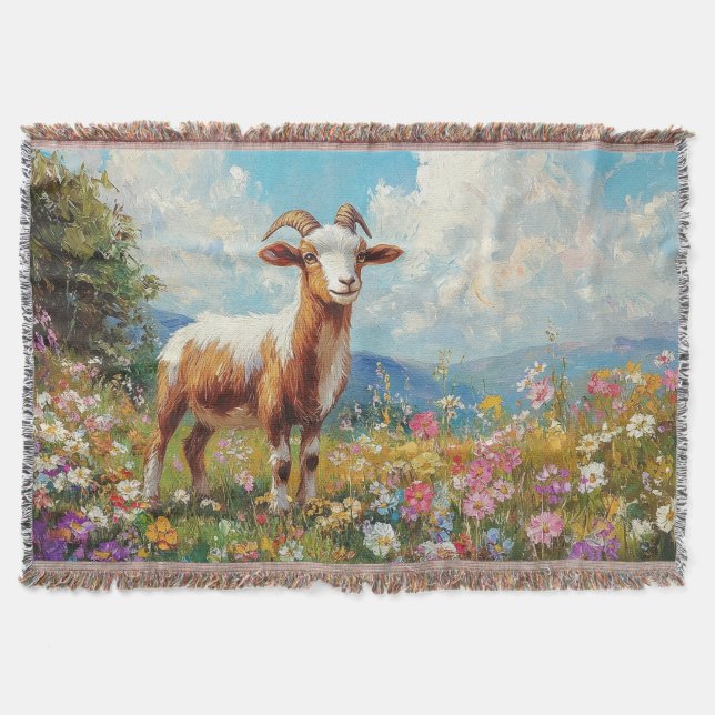 Cute Goat Colorful Wildblomskugga Filt (Framsidan)