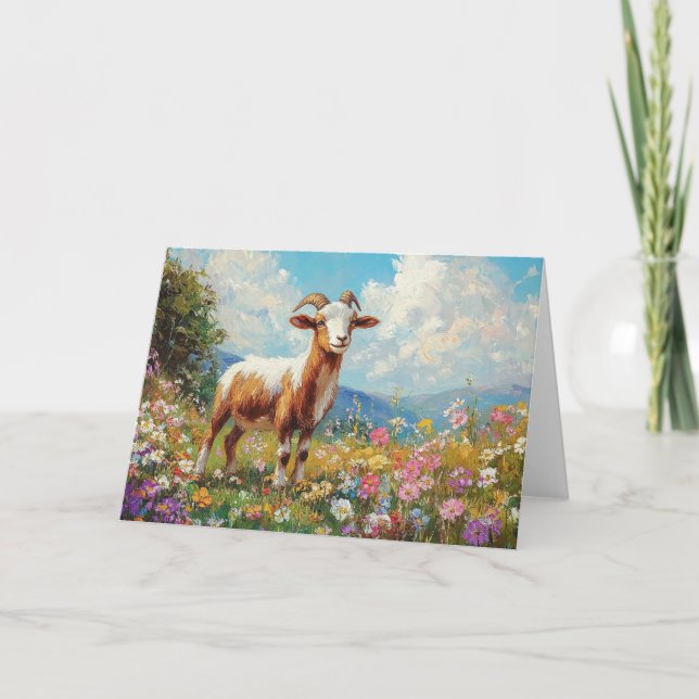 Cute Goat Colorful Wildblomskugga Kort (Framsida)
