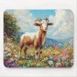 Cute Goat Colorful Wildblomskugga Musmatta