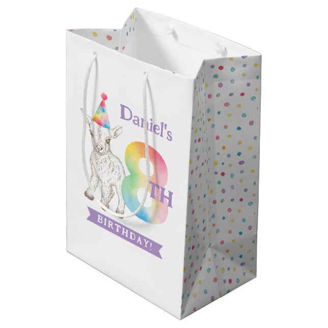 Cute Goat Farm Animal Pastel 8th Birthday Bag (Baksidan Vinklad)