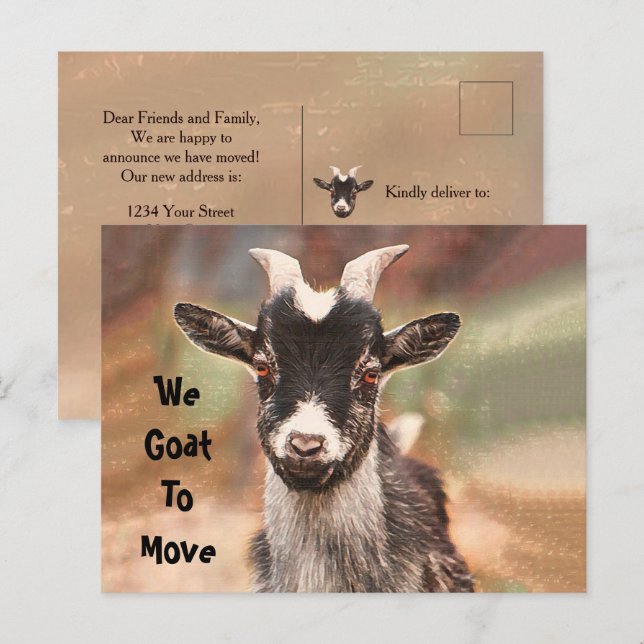 Cute Goat Flytta Ny adress Meddelande Vykort (Fram/baksida)