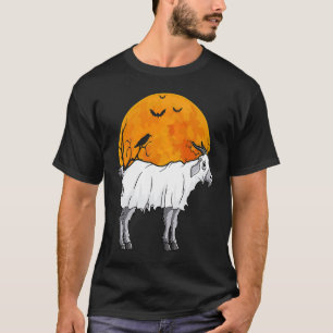 Cute Goat Ghost full Moon Goat Farmer Halloween T Shirt