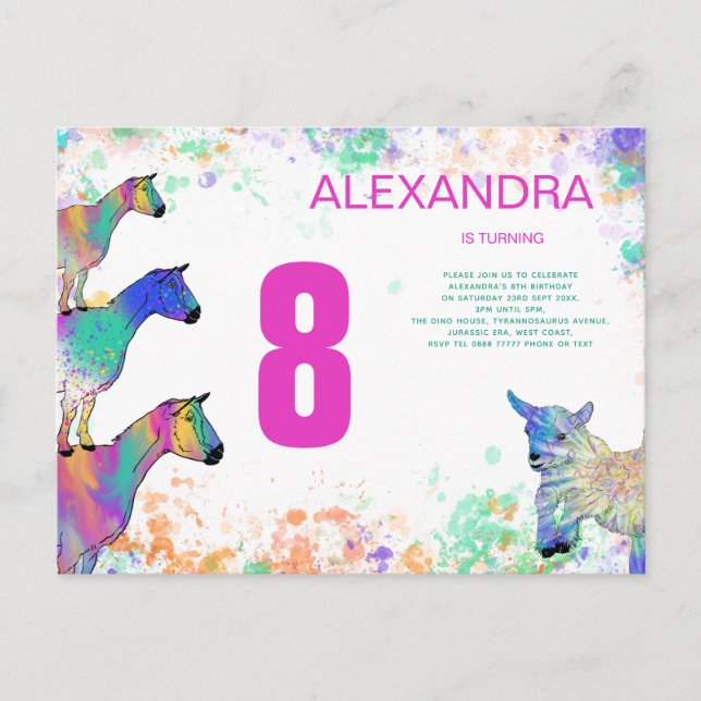 Cute Goat Girls 8:e Födelsedagsfesten Inbjudan Vykort (Framsida)