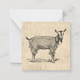 Cute Goat med Bell Illustration Antique Script Anteckningskort