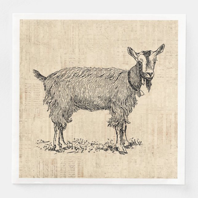 Cute Goat med Bell Illustration Antique Script Pappersservett (Framsida)