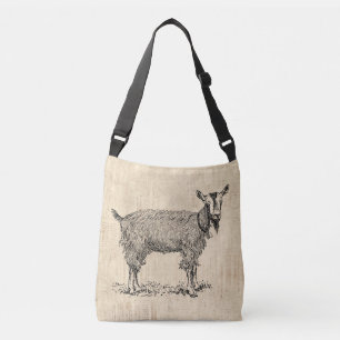Cute Goat med Bell Illustration Antique-skript Axelväska