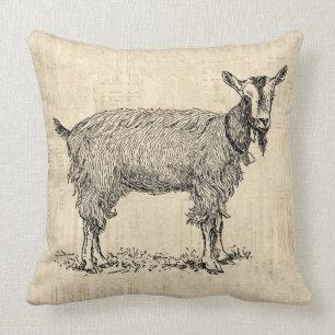 Cute Goat med Bell Illustration Antique-skript Kudde