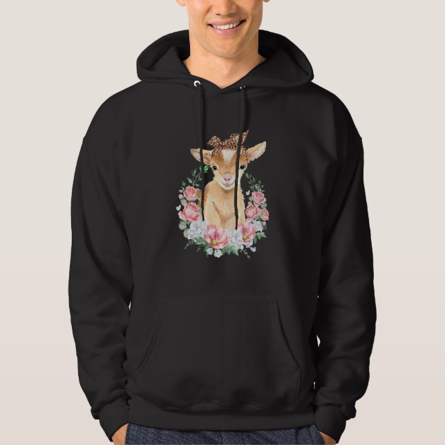 Cute Goat med leopard Headband Boho Flower Cute G Hoodie (Framsida)