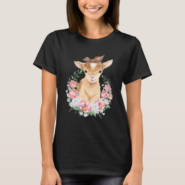 Cute Goat med leopard Headband Boho Flower Cute G T Shirt (Framsida)