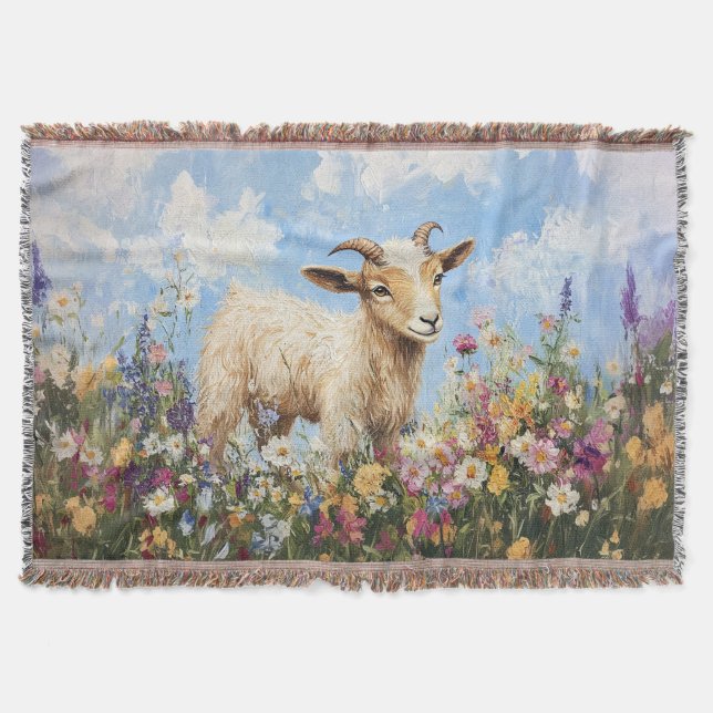 Cute Goat, omringat av Wildblommor Filt (Framsidan)