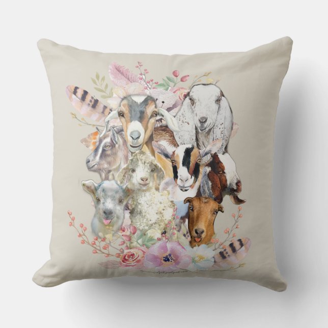 Cute GOAT | Watercolor Goat Porträtt GetYerGoat™ Kudde (Framsida)