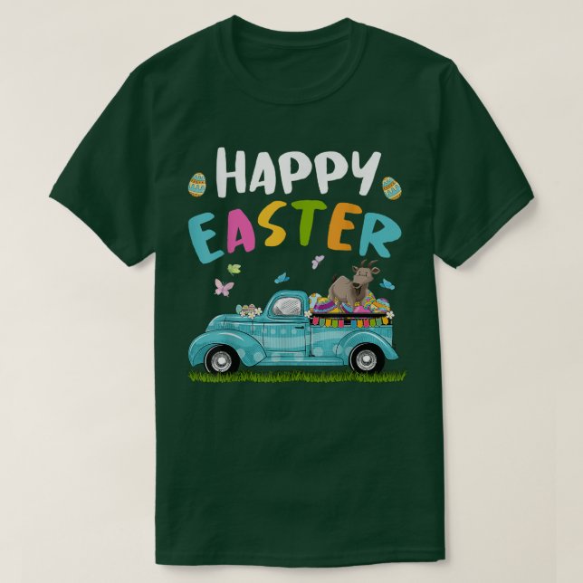 Cute Goat with Bunny Öron Egg Hunting Lastbil Påsk T Shirt (Design framsida)