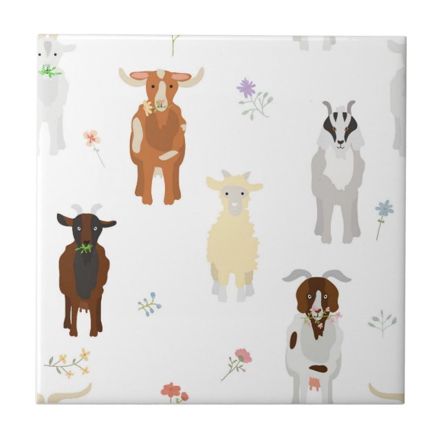 Cute Goats Farm Animals Kids Seamless Pattern Kakelplatta (Framsidan)
