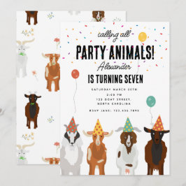 Cute Goats Farm Party Animals Goat Birthday Tema Inbjudningar