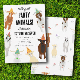 Cute Goats Farm Party Animals Goat Birthday Tema Inbjudningar
