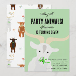 Cute Goats Farm Party Animals Goat Birthday Tema Inbjudningar