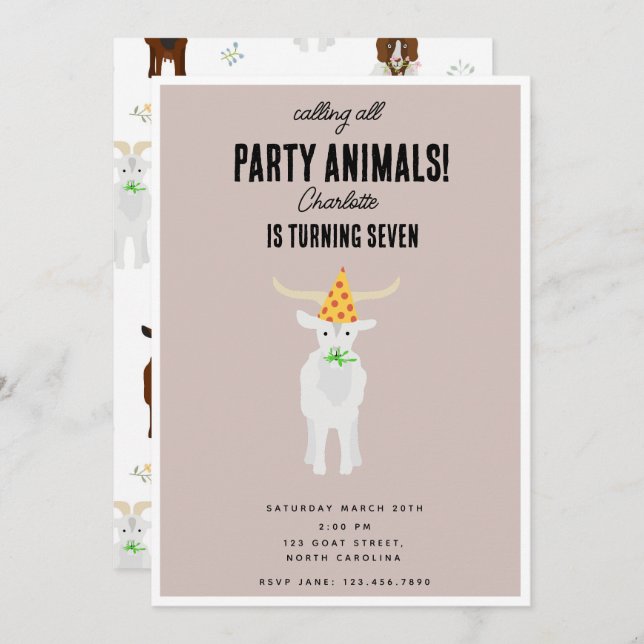 Cute Goats Farm Party Animals Goat Birthday Theme Inbjudningar (Fram/baksida)
