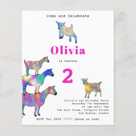 Cute Goats Girls 2:a födelsedag Party rosa Flygblad