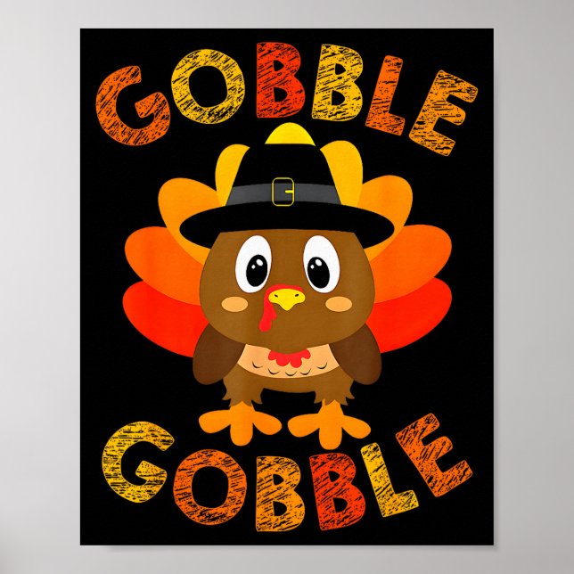 Cute Gobble Gobble Turkey Lgrim Little Boys Thanks Poster (Framsidan)