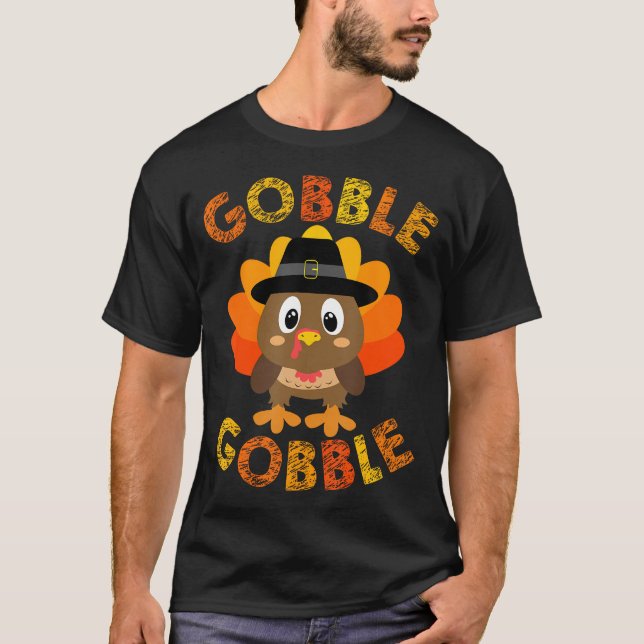 Cute Gobble Gobble Turkey Pilgrim Little Boys than T Shirt (Framsida)