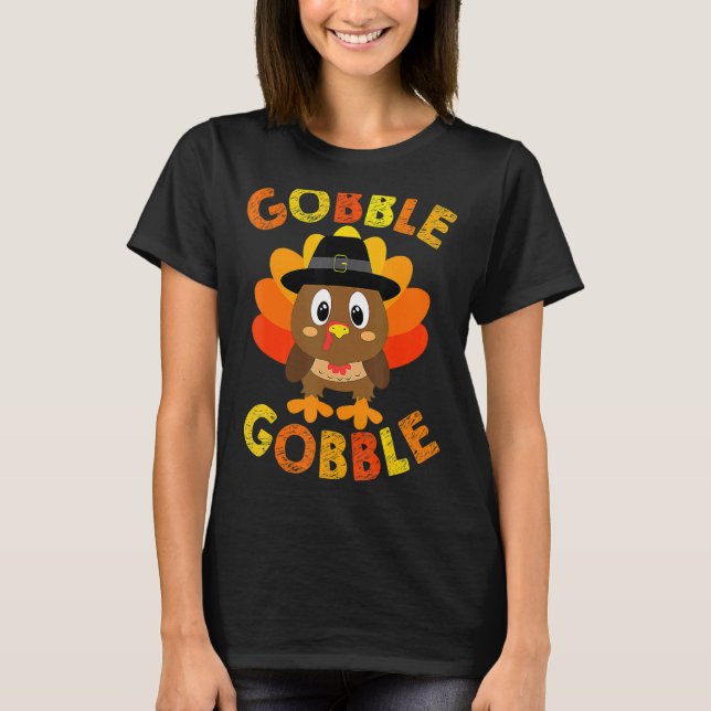 Cute Gobble Gobble Turkey Pilgrim Little Boys than T Shirt (Framsida)