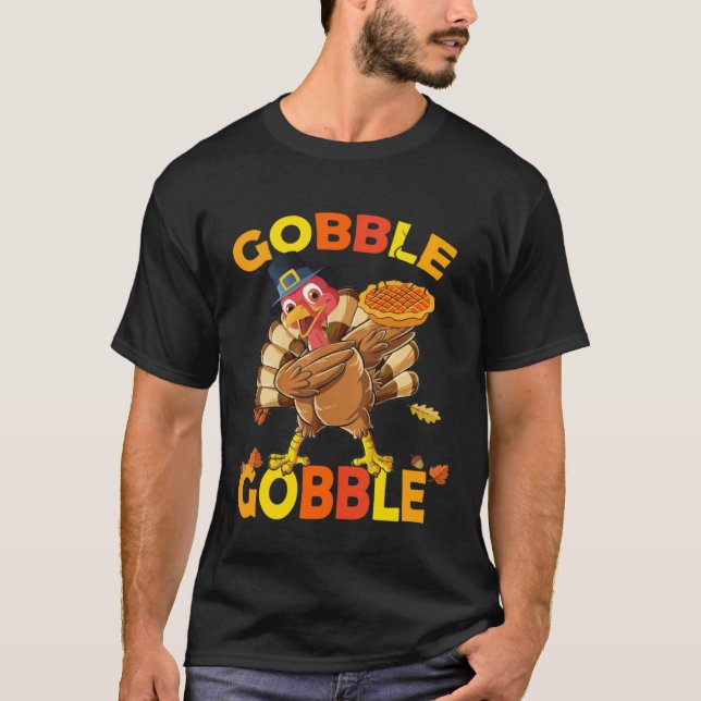 Cute Gobble Gobble Turkey Pilgrim Little Boys Than T Shirt (Framsida)