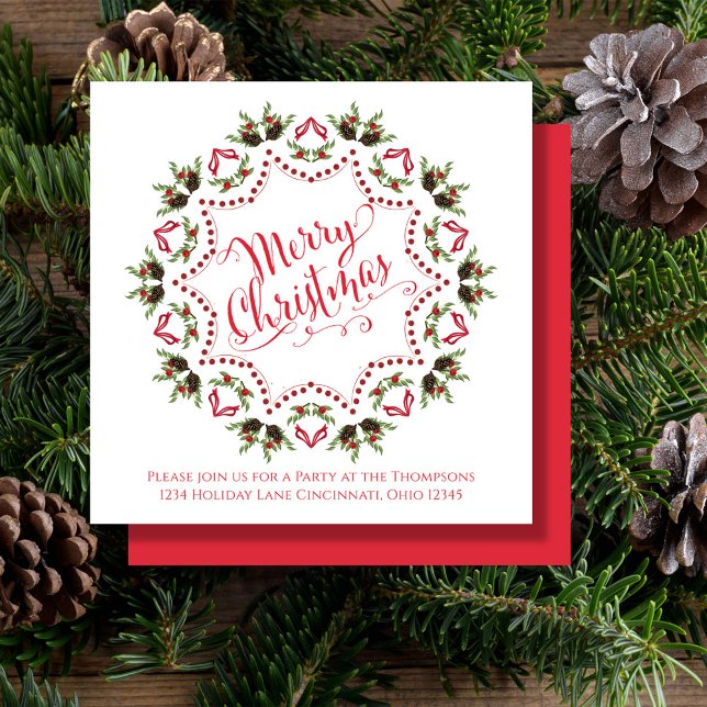 Cute God jul Anpassningsbar Utandning Inbjudningar (Merry Christmas holiday party invitation with whimsical calligraphy script. )