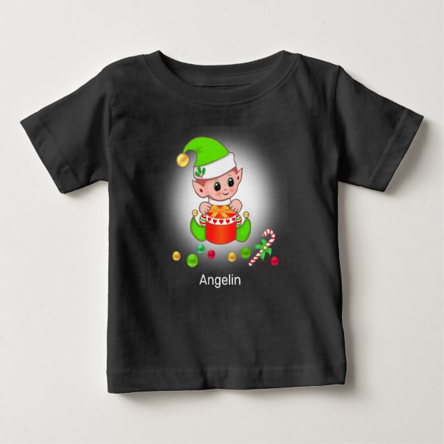 Cute God Jul Baby Elf & Confetti T Shirt (Framsida)