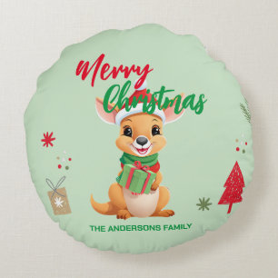Cute god jul Baby Kangaroo Santa Scarf Rund Kudde